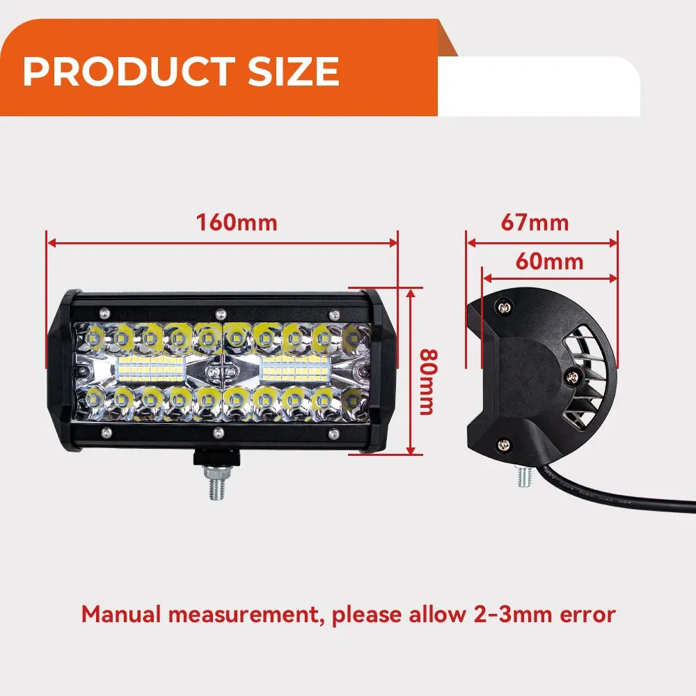 4/7 Inch 120W Combo LED Light Bar - Spot & Flood Beam, 12V 24V, for Off-Road, Work, Driving, Boat, Car, Tractor, Truck, SUV, ATV