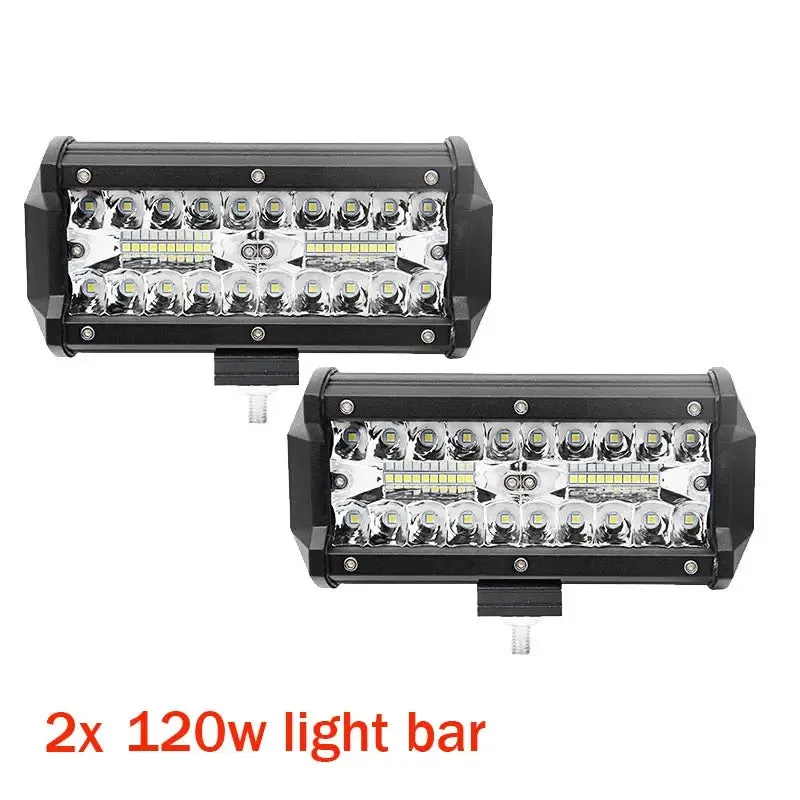 4/7 Inch 120W Combo LED Light Bar - Spot & Flood Beam, 12V 24V, for Off-Road, Work, Driving, Boat, Car, Tractor, Truck, SUV, ATV