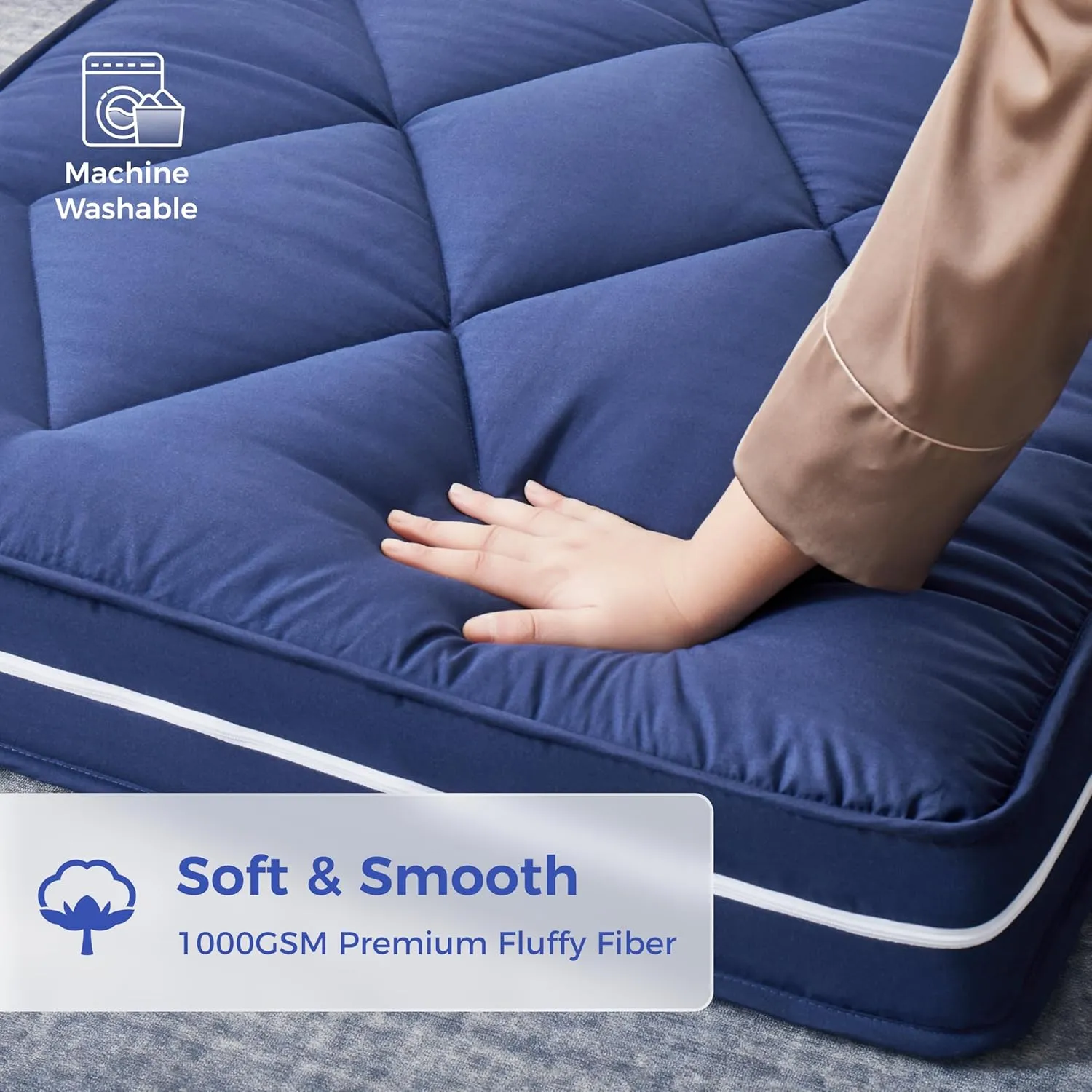 4Inch Twin Floor Mattress,3 Layer Structure Cot Mattress Topper,Gel Memory Foam Futon Mattress,Removable Thickened Cover,Portable Roll Up Sleep Pad (Blue, 75X38“)