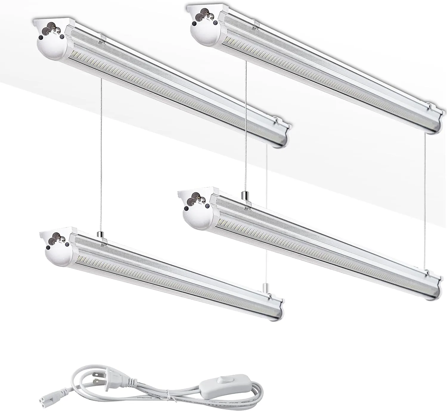4Pack 8FT LED Shop Light Garage Lights,100W 6000K 15000LM White Light,Hanging/Surface Mount,Plug and Play,Super Bright T8 Tube Light,Linkable LED Shop Lights for Warehouse Workshop Basement