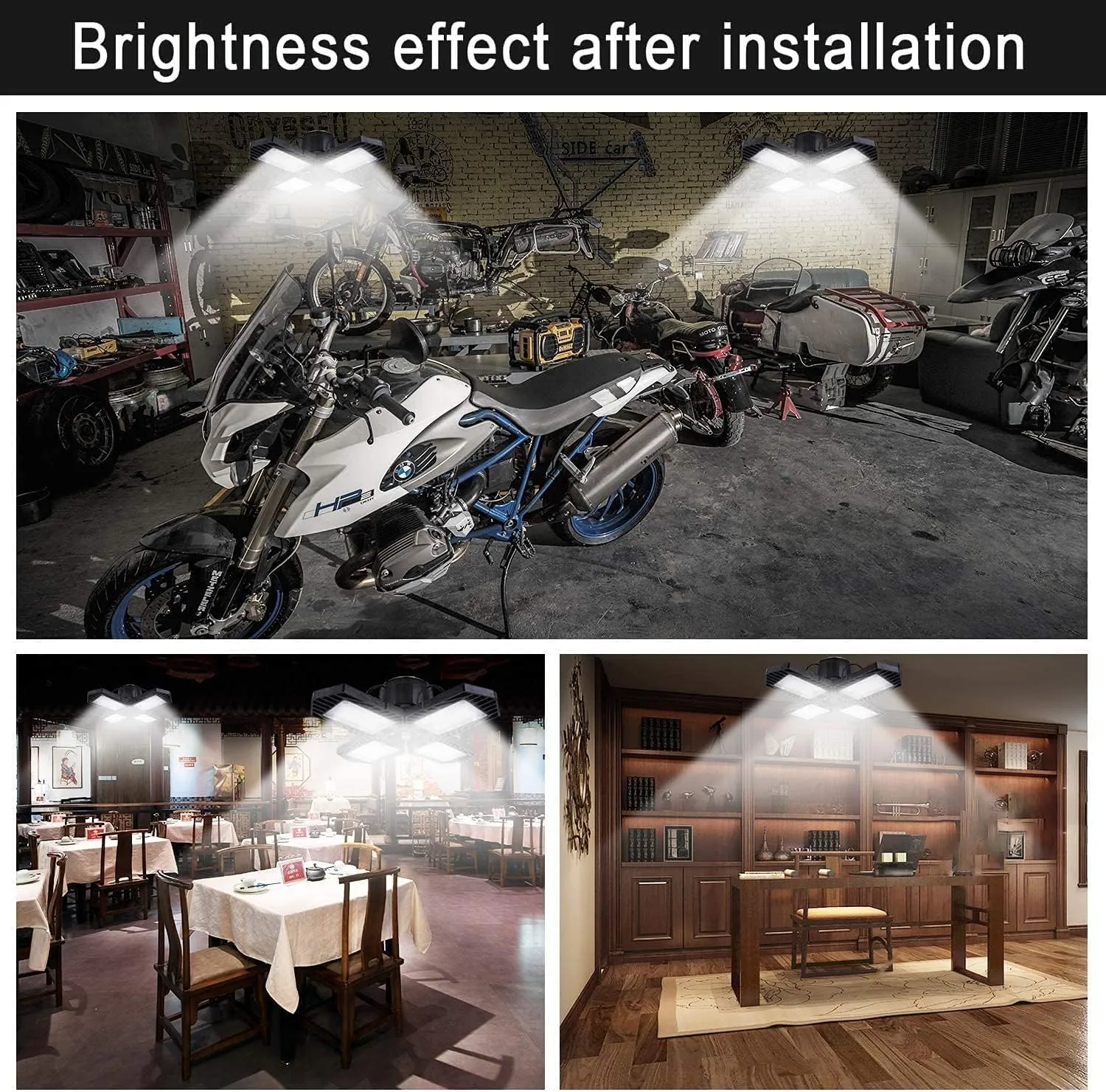 4Pack LED Garage Lights, 100W Deformable LED Garage Lighting 10000LM E26 Daylight 6000K LED Ceiling Lights - Super Bright, Adjustable for Garage, Warehouse