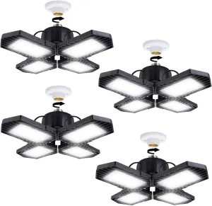 4Pack LED Garage Lights, 100W Deformable LED Garage Lighting 10000LM E26 Daylight 6000K LED Ceiling Lights - Super Bright, Adjustable for Garage, Warehouse