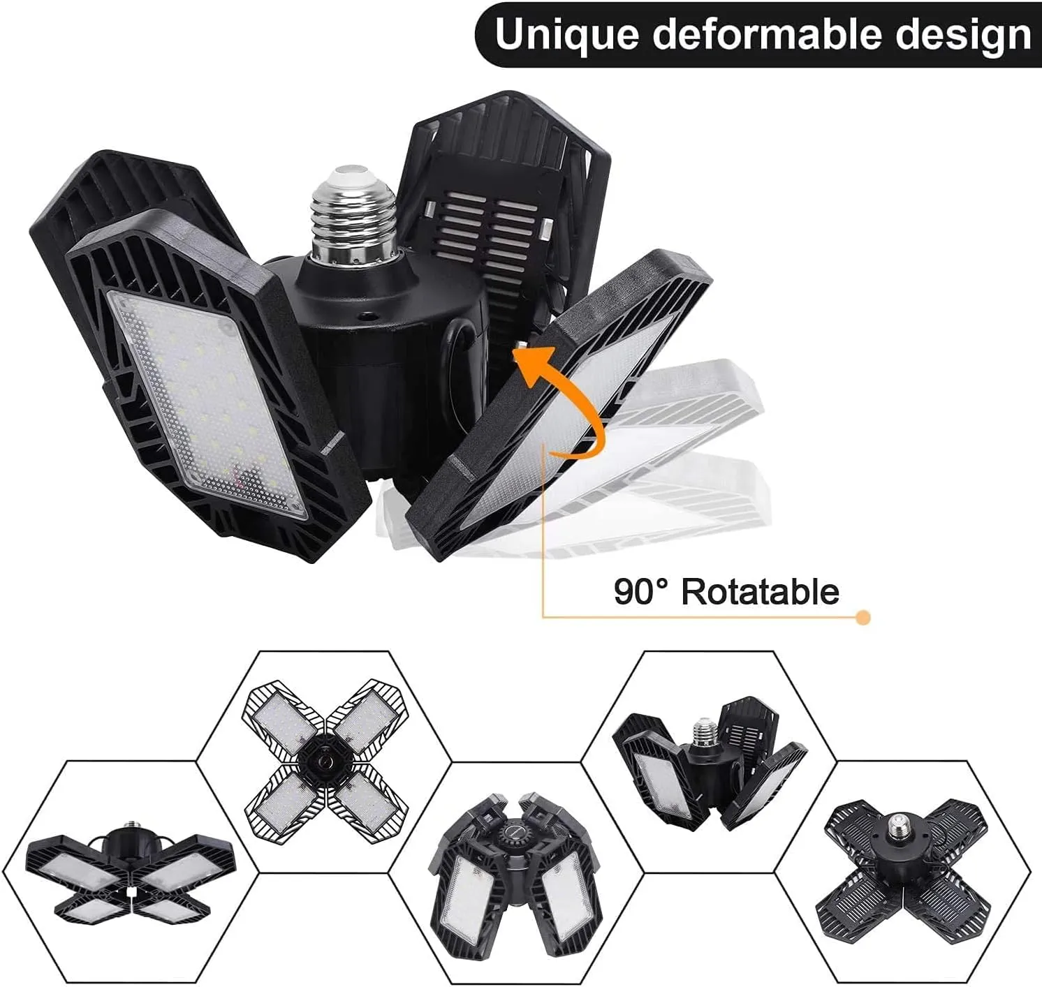 4Pack LED Garage Lights, 100W Deformable LED Garage Lighting 10000LM E26 Daylight 6000K LED Ceiling Lights - Super Bright, Adjustable for Garage, Warehouse