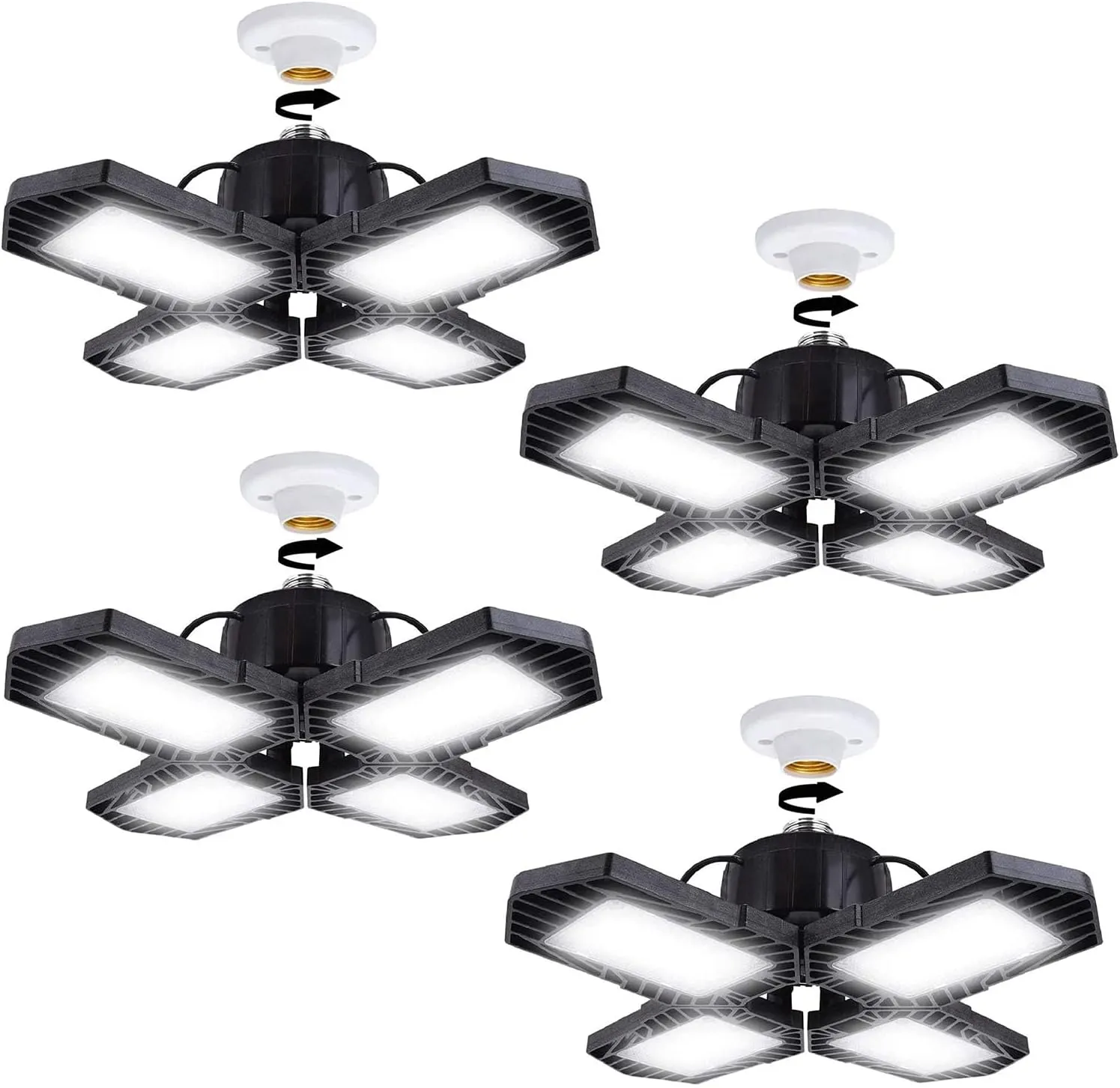4Pack LED Garage Lights, 100W Deformable LED Garage Lighting 10000LM E26 Daylight 6000K LED Ceiling Lights - Super Bright, Adjustable for Garage, Warehouse