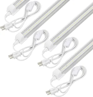 4Pack LED Shop Light 2FT,V Shape Integrated T8 LED Tube Light,3000LM,20W,5000K Super Bright White,High Output Linkable Shop Lights