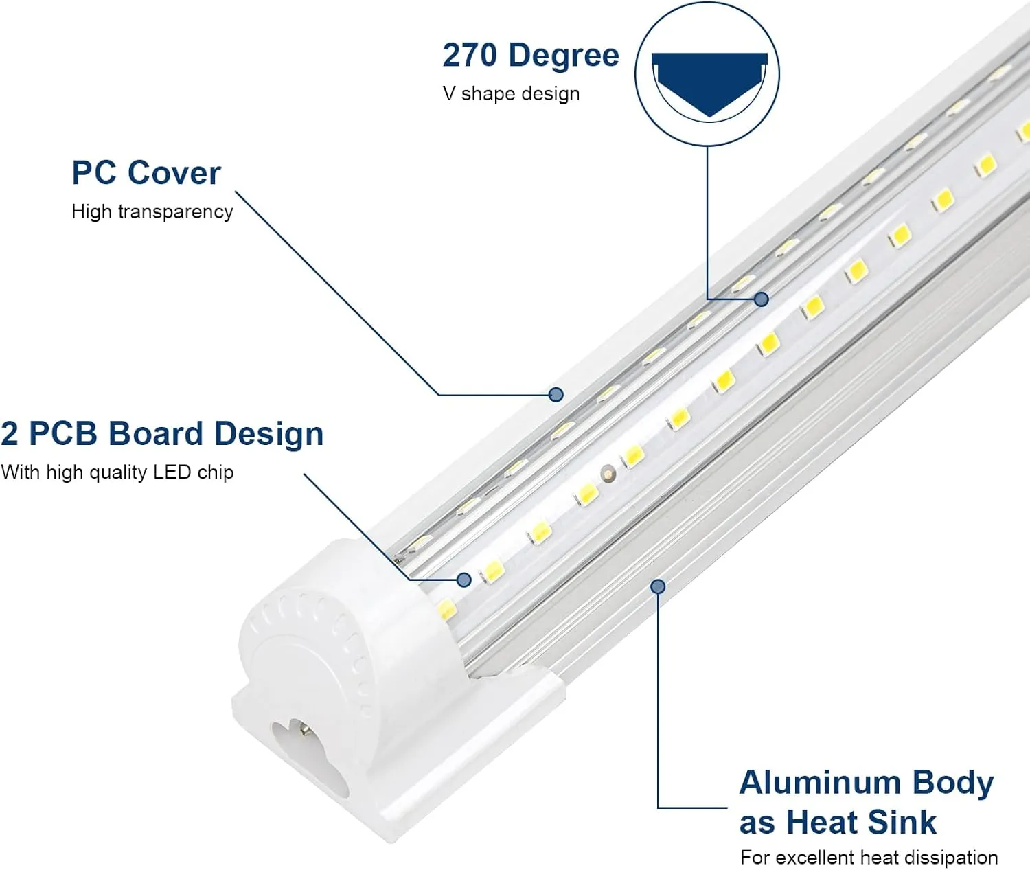 4Pack LED Shop Light 2FT,V Shape Integrated T8 LED Tube Light,3000LM,20W,5000K Super Bright White,High Output Linkable Shop Lights