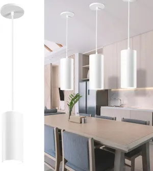 4" Pendant Lights Kitchen Island, 25W Cylinder Hanging Lights with Dipswitch, Modern Eye Care Led Pendant Lamp fixtures for Bedroom, Living Room, Office (White, 1 Pcs)