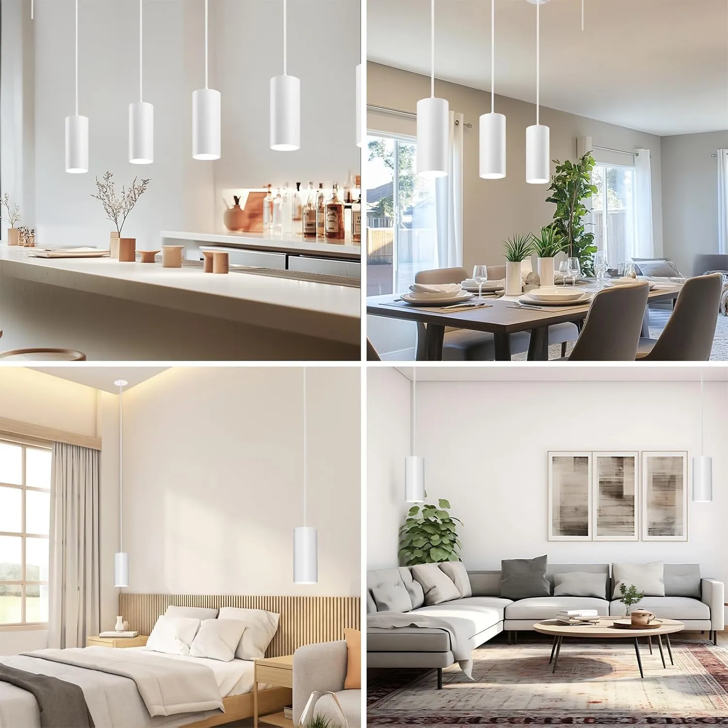 4" Pendant Lights Kitchen Island, 25W Cylinder Hanging Lights with Dipswitch, Modern Eye Care Led Pendant Lamp fixtures for Bedroom, Living Room, Office (White, 1 Pcs)