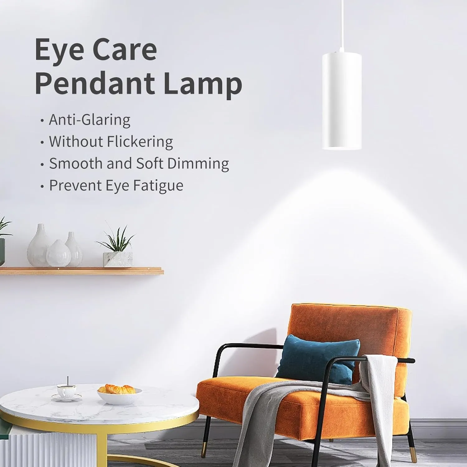 4" Pendant Lights Kitchen Island, 25W Cylinder Hanging Lights with Dipswitch, Modern Eye Care Led Pendant Lamp fixtures for Bedroom, Living Room, Office (White, 1 Pcs)