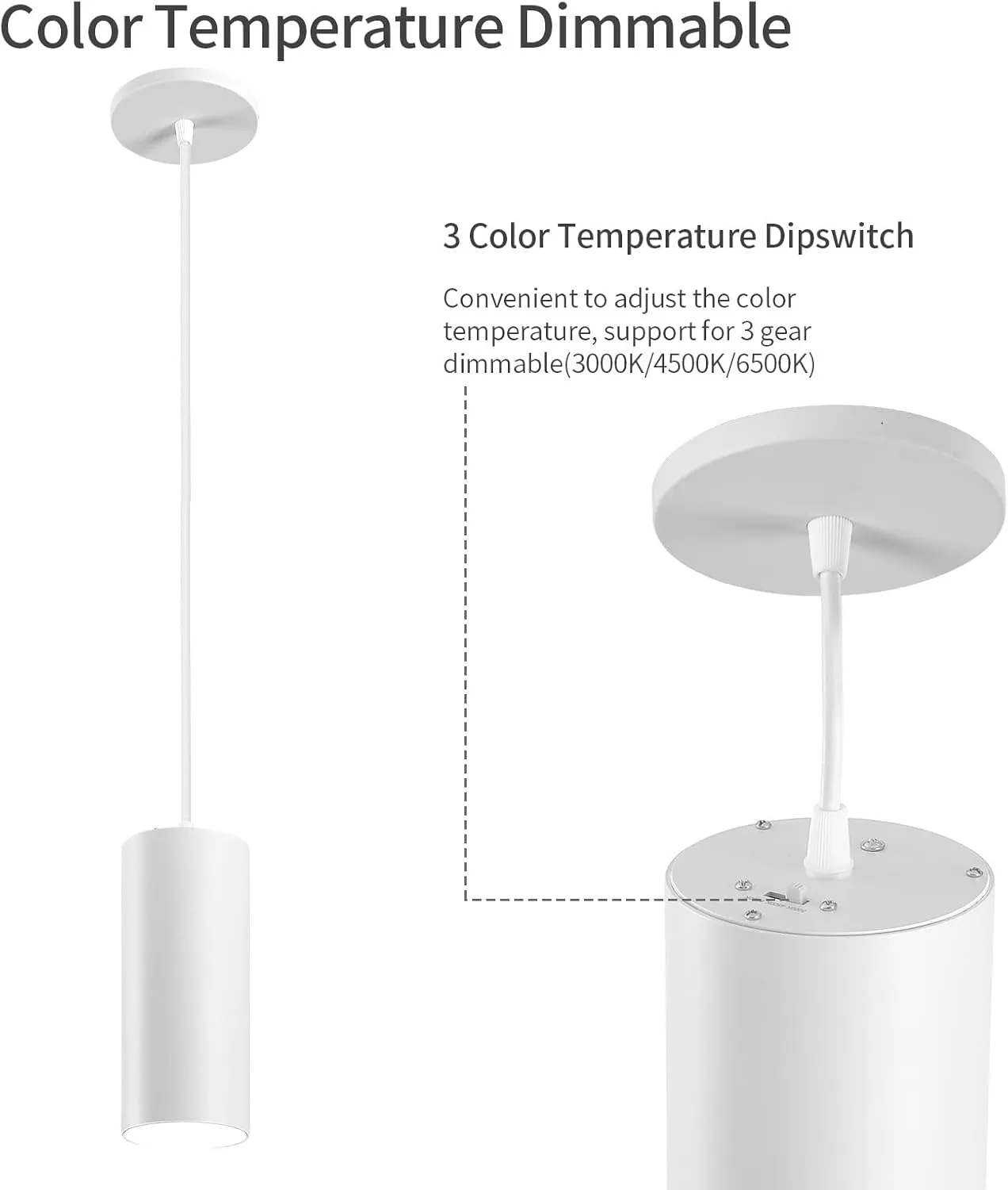 4" Pendant Lights Kitchen Island, 25W Cylinder Hanging Lights with Dipswitch, Modern Eye Care Led Pendant Lamp fixtures for Bedroom, Living Room, Office (White, 1 Pcs)