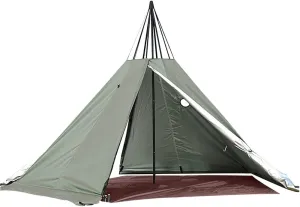 5-Sided Double Door Camping Tent with Chimney Opening, Green Waterproof Windproof 3-5 Person 4 Season Tent for Outdoor Camping, Hiking, BBQ & Fishing Lightweight Shelter
