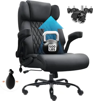 500lbs Big and Tall Office Chair Adjustable Lumbar Support for Back Pain, Extra Wide Seat Executive Ergonomic Comfy Computer Desk Office Chair Thick Armrest Pad, Heavy Duty Base&Upgraded Wheels