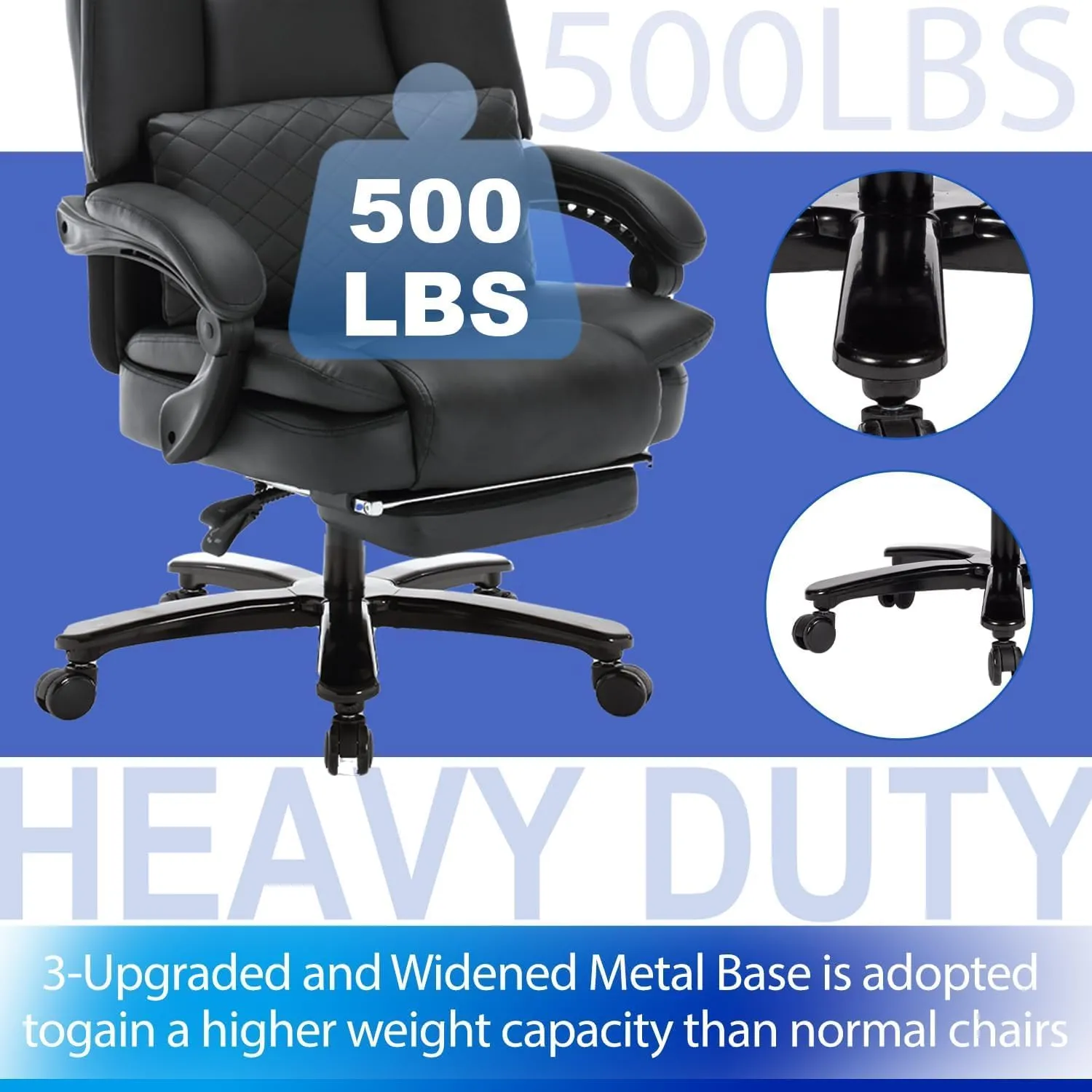 500lbs Big and Tall Reclining Office Desk Chair, Oversized Heavy Duty Executive Chairs with Lumbar Support, PU Leather Recliner Chairs with Footrest, High Back Ergonomic Home Office Desk Chair(Black)