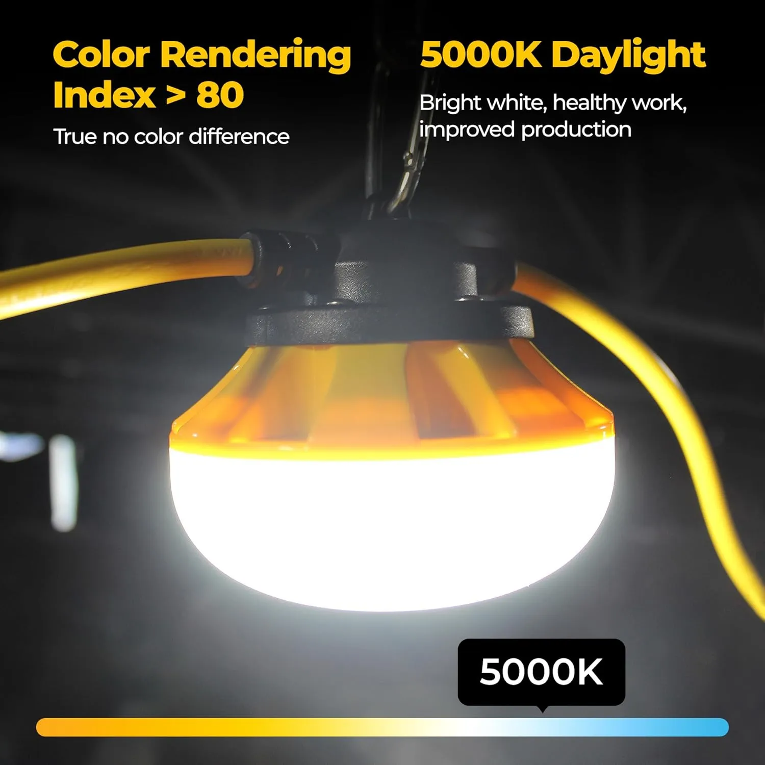 50FT Construction String Lights: 50w 5500lm ETL Certified Bright Industrial Outdoor Temporary Lighting Led Hanging IP65 Waterproof 18AWG Wire Work Light for Attic Jobsite Garage