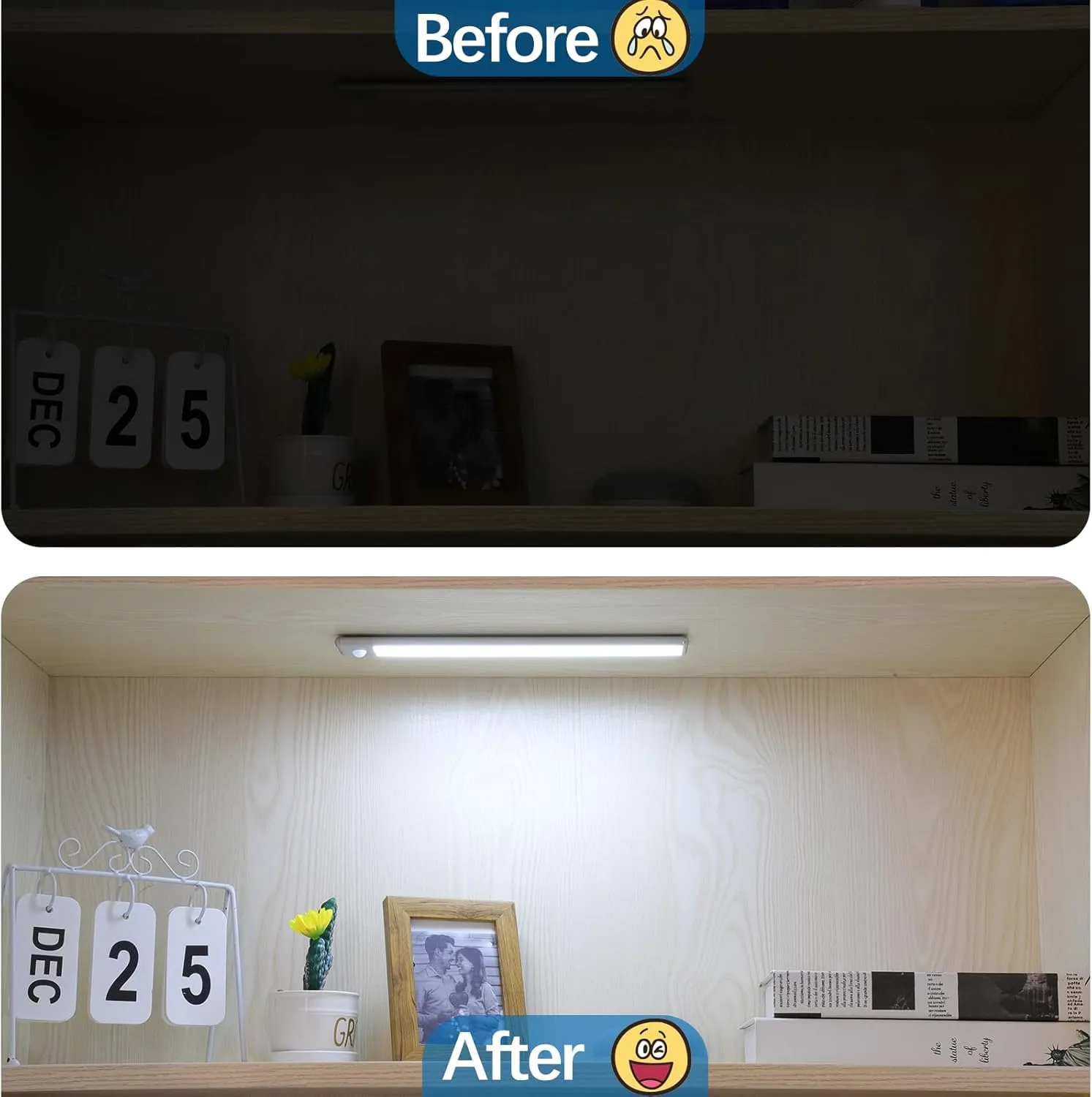 51-LED Motion Sensor Under Cabinet Light, 12-inch Magnetic Rechargeable Under Counter Closet Lights, Wireless Night Light Bar, 3-Pack, Cool White