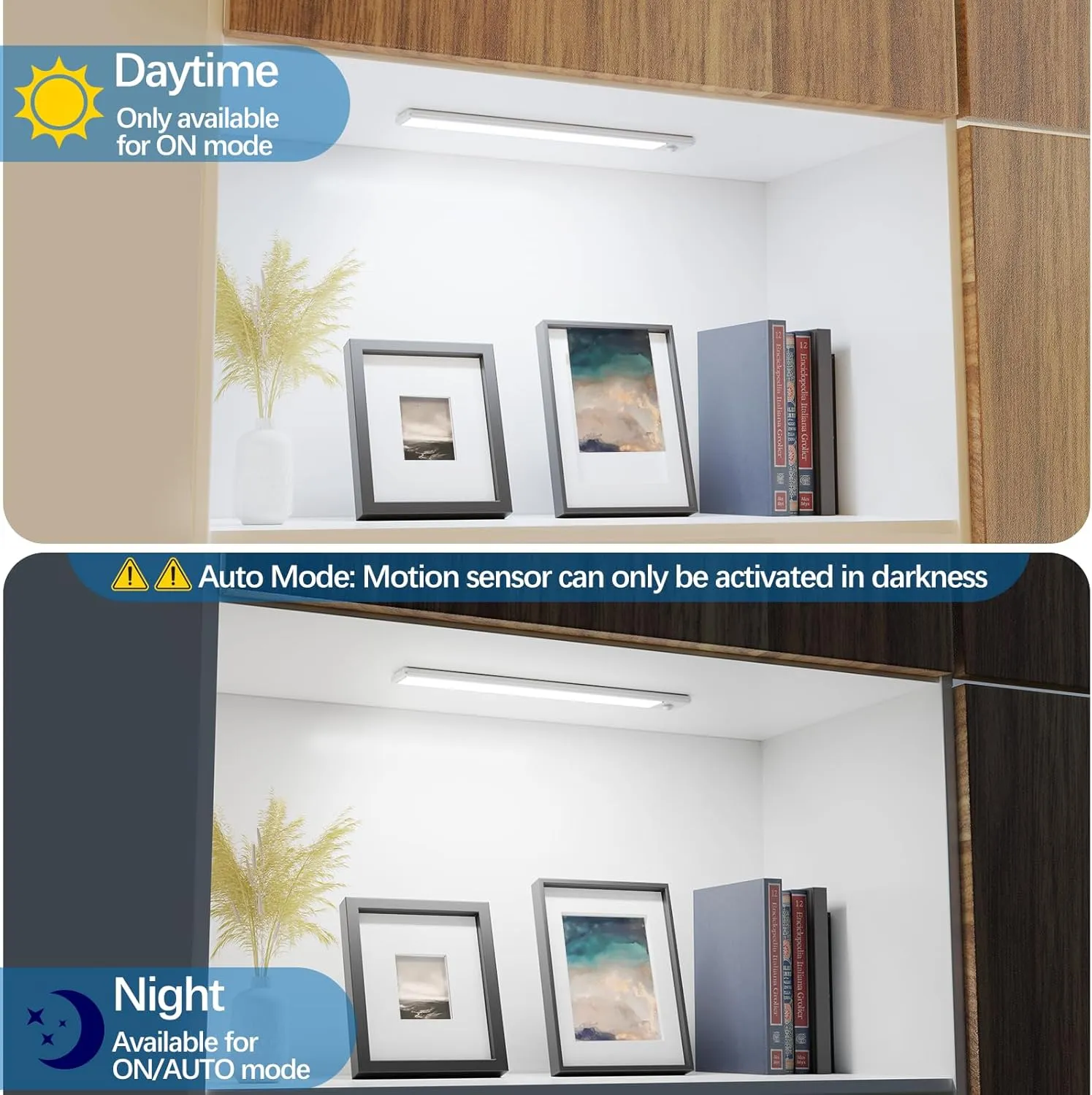 51-LED Motion Sensor Under Cabinet Light, 12-inch Magnetic Rechargeable Under Counter Closet Lights, Wireless Night Light Bar, 3-Pack, Cool White