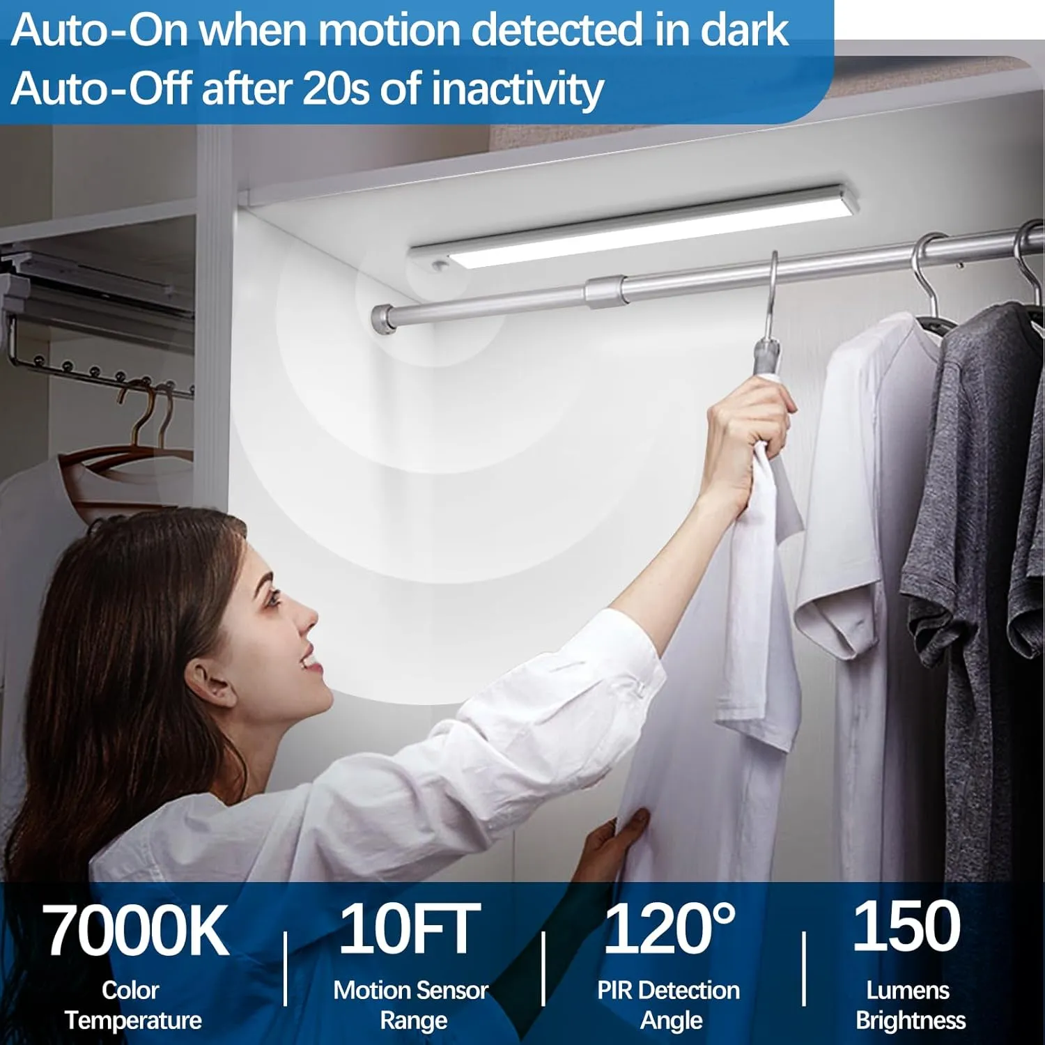 51-LED Motion Sensor Under Cabinet Light, 12-inch Magnetic Rechargeable Under Counter Closet Lights, Wireless Night Light Bar, 3-Pack, Cool White