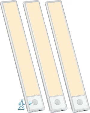 51-LED Motion Sensor Under Cabinet Lighting, 12-inch Magnetic Rechargeable Under Counter Closet Lights, Wireless Light Bar, 3-Pack, Warm White