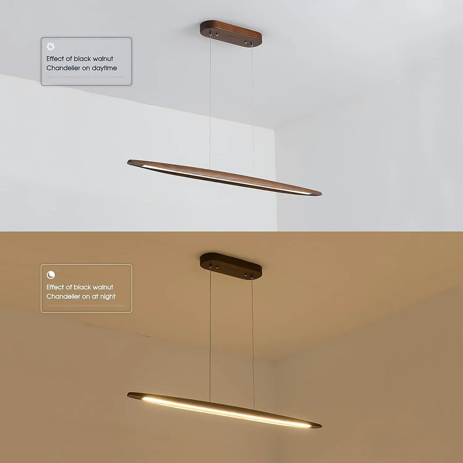 51" Wood Linear Pendant Light Wood Dining Room Light Fixture Modern Pool Table Lights Kitchen Island Lights for Dining Room Bar Kitchen Island Walnut Color