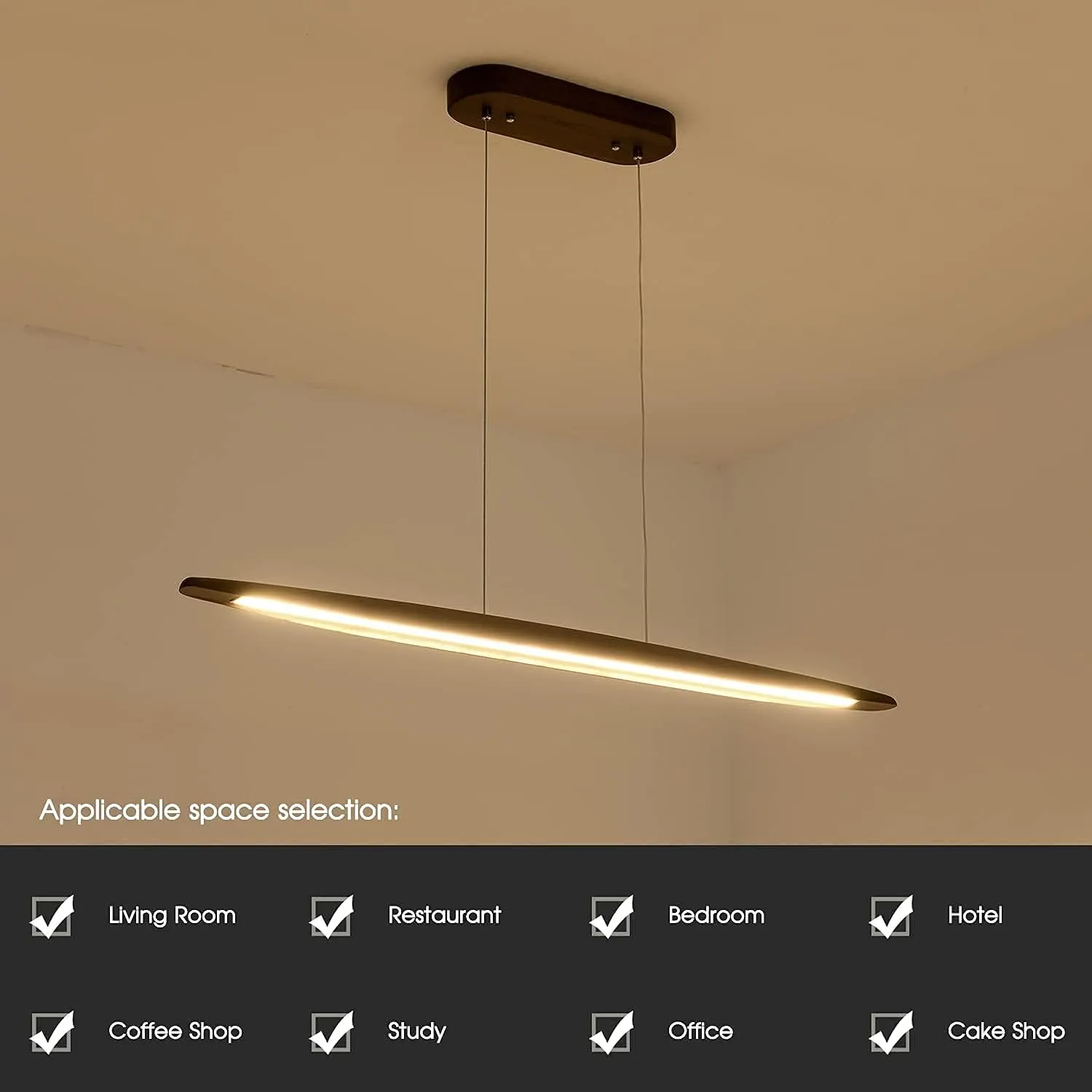 51" Wood Linear Pendant Light Wood Dining Room Light Fixture Modern Pool Table Lights Kitchen Island Lights for Dining Room Bar Kitchen Island Walnut Color
