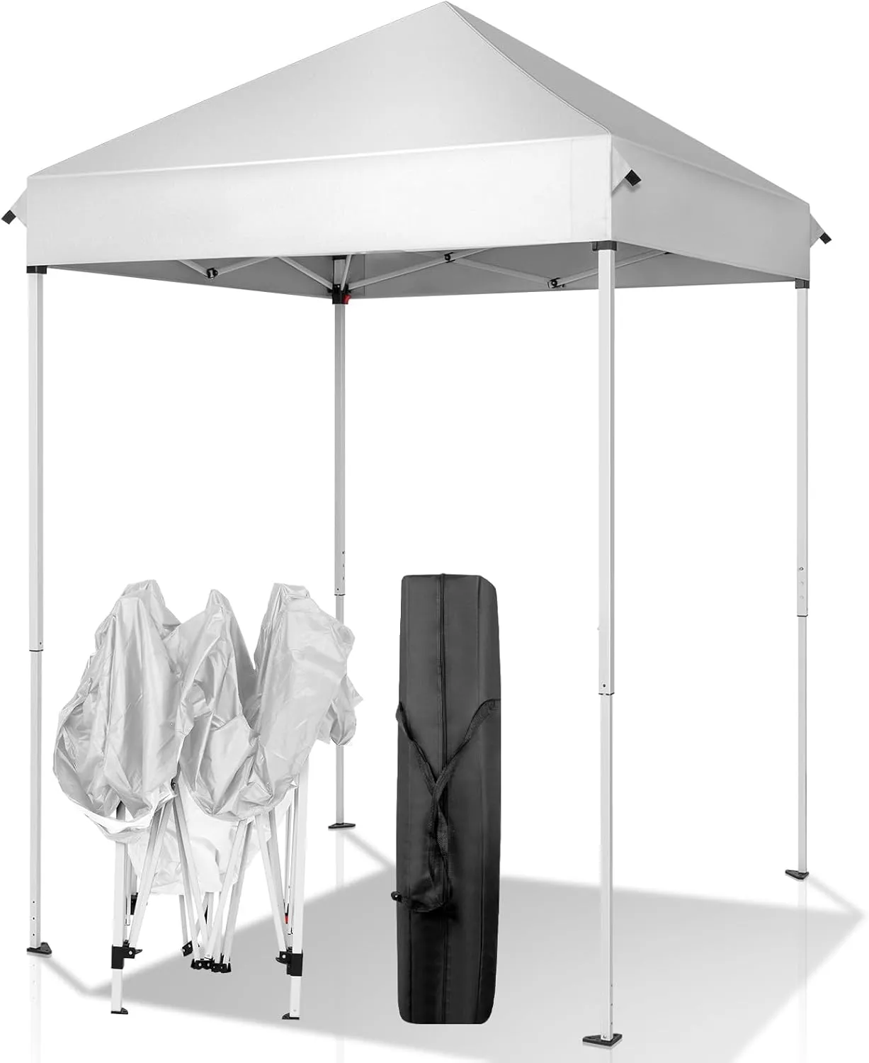 5'x5' Pop up Canopy Tent, Folding Canopy Shelter, Outdoor One-Person Setup Commercial Instant Shelter with Carrying Bag,Beach Tent with 3 Adjustable Height,for Parties, Backyard, Camping, BBQ, White