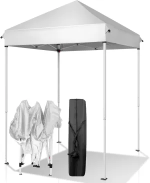 5'x5' Pop up Canopy Tent, Folding Canopy Shelter, Outdoor One-Person Setup Commercial Instant Shelter with Carrying Bag,Beach Tent with 3 Adjustable Height,for Parties, Backyard, Camping, BBQ, White