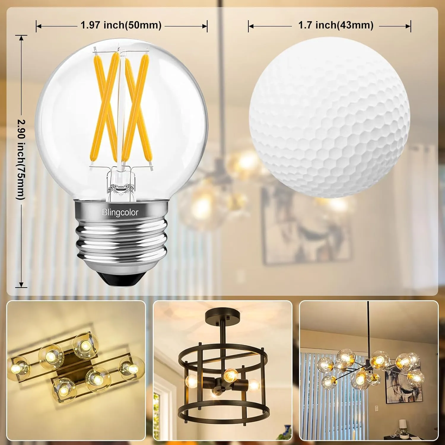 6 Pack Dimmable G16.5 LED Light Bulbs 60 Watt, E26 LED Bulbs 60 Watt Soft White 3000K, 6W E26 Globe LED Edison Small Light Bulb for Sputnik Chandelier, Vanity Lights, CRI80 , AC120V, 600lm