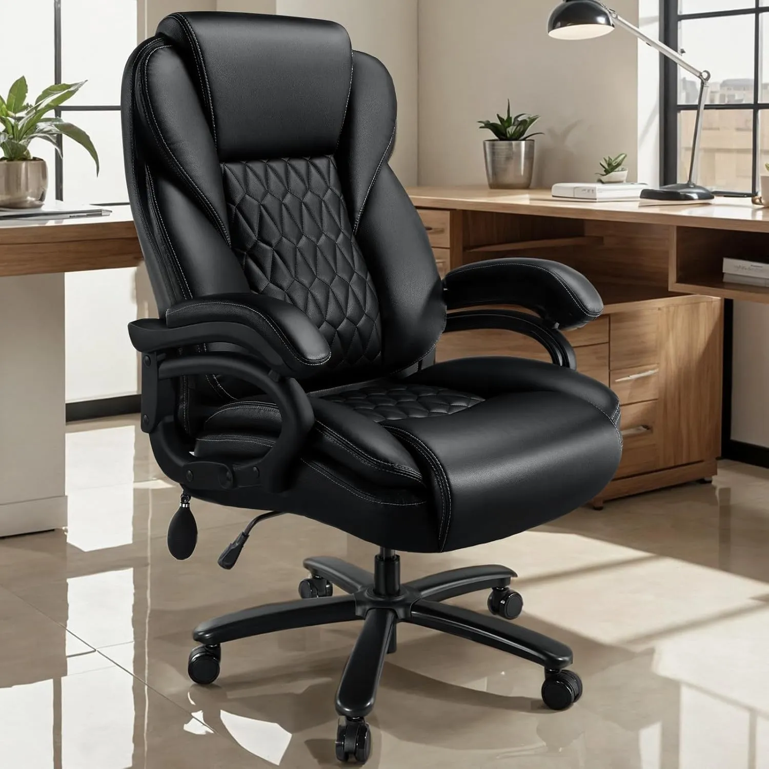 600lbs Big and Tall Office Chair with Pocket Spring Cushion, Ergonomic Heavy Duty Office Chair for Low Back Pain Relief, Large Executive Desk Chair with Adjustable Lumbar Support
