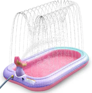 65" Sprinkler & Splash Pad for Kids, Large Outdoor Mermaid Sprinklers Play Mat Summer Water Play Toys Inflatable Sprinkler Pad, Play Pool for Toddlers Babies Over 3 Years Boys Girls - Pink
