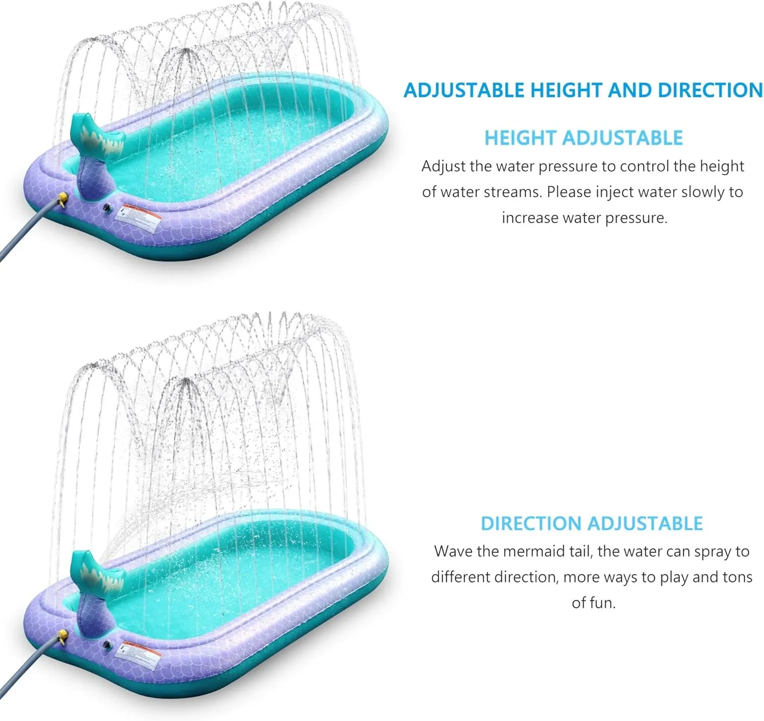 68" Sprinkler & Splash Pad for Kids, Large Outdoor Mermaid Sprinklers Play Mat Summer Water Play Toys Inflatable Sprinkler Pad, Fun Play Pool for Toddlers Babies Over 3 Years Boys Girls