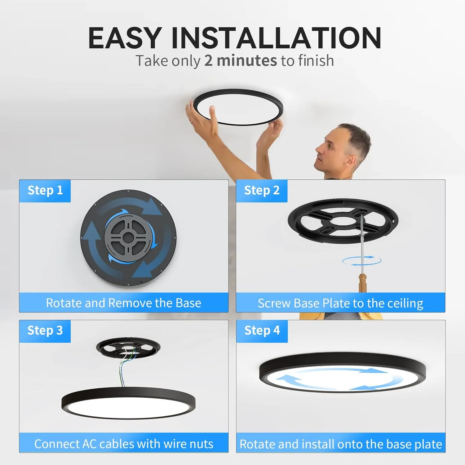 6Pack 3200lm LED Flush Mount Ceiling Light, Super Slim 12 inch LED Ceiling Light, 5000K LED Ceiling Light for Bedroom, Living Room, Dining Room (Black, Six Pack)