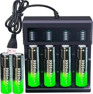 6pcs 18650 Rechargeable Battery W￵i￵th 18650 Battery Charger,Universal Smart 18650 Charger for 3.7V Lithium ion Batteries 18650 Rechargeable Battery Ltrrysoa (6pcs Button Top Batter￵y Charger)