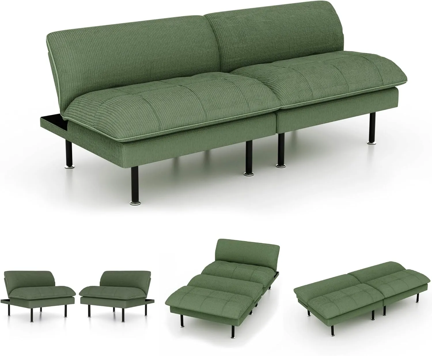 70" Futon Sofa Bed, 4 in 1 Multi-Function Couch Sleeper with Adjustable Backrest, Modern Convertible Futon, Recliner Small Loveseat for Living Room, Dorm, Green