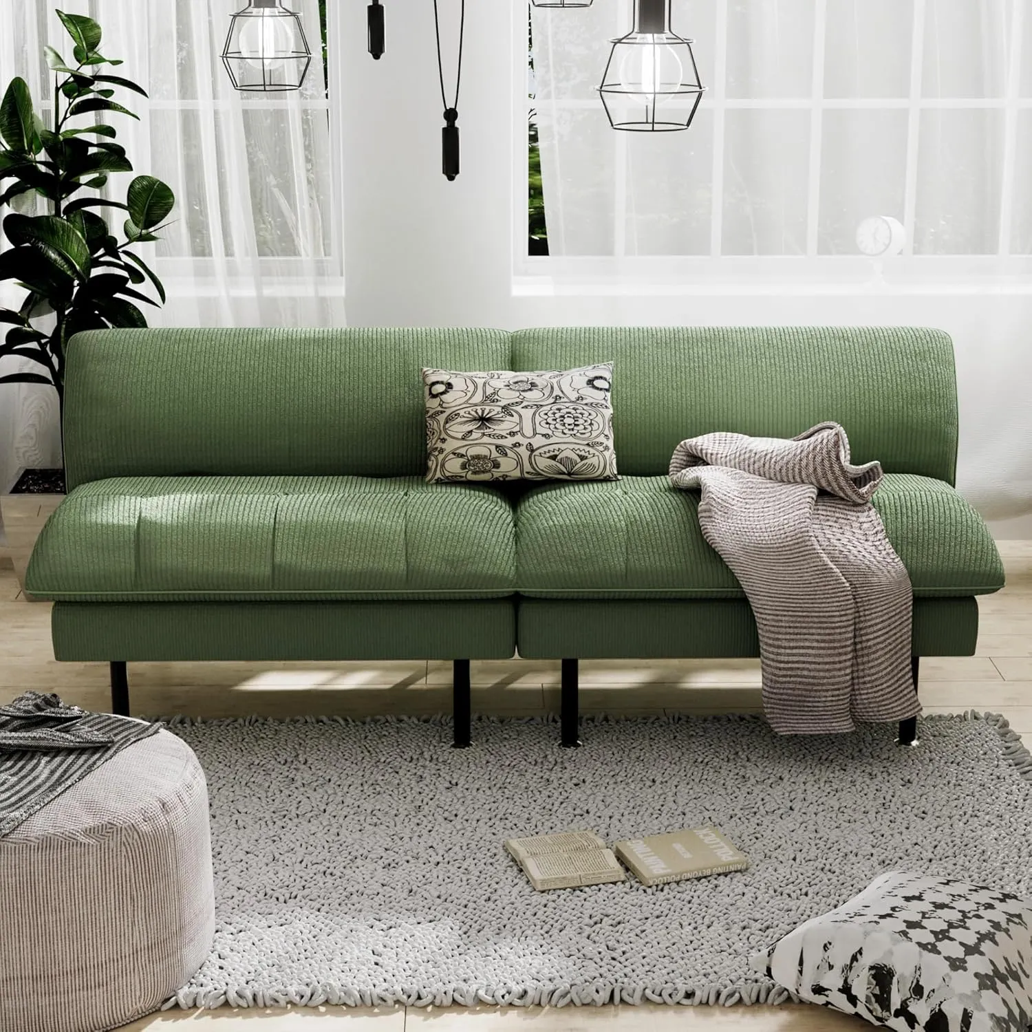 70" Futon Sofa Bed, 4 in 1 Multi-Function Couch Sleeper with Adjustable Backrest, Modern Convertible Futon, Recliner Small Loveseat for Living Room, Dorm, Green
