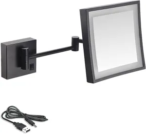 8 Inch Bathroom Mirror Wall Mounted USB Rechargeable Makeup Mirror 3X Magnification Shaving Mirror 180&Deg; Swivel Vanity Mirror Led Lighted Wall Mounted Mirrors Square Cosmetic Mirror (Color (Color