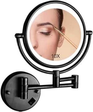 8 Inch LED Makeup Mirror Wall Mount, Double-Sided Swivel Vanity Mirror, Chrome, USB Rechargeable