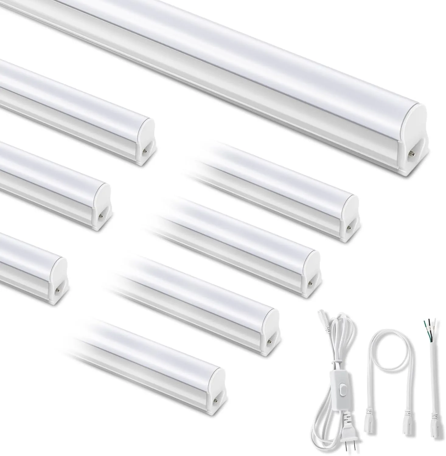 (8 Pack) Upgraded 4FT T5 LED Integrated Fixture, 6500K,20W,2300LM(Super Bright White) Linkable LED Shop Light,Garage Ceiling and Cabinet Light,Strip Light,Corded Electric with ON/Off Switch