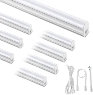 (8 Pack) Upgraded 4FT T5 LED Integrated Fixture, 6500K,20W,2300LM(Super Bright White) Linkable LED Shop Light,Garage Ceiling and Cabinet Light,Strip Light,Corded Electric with ON/Off Switch