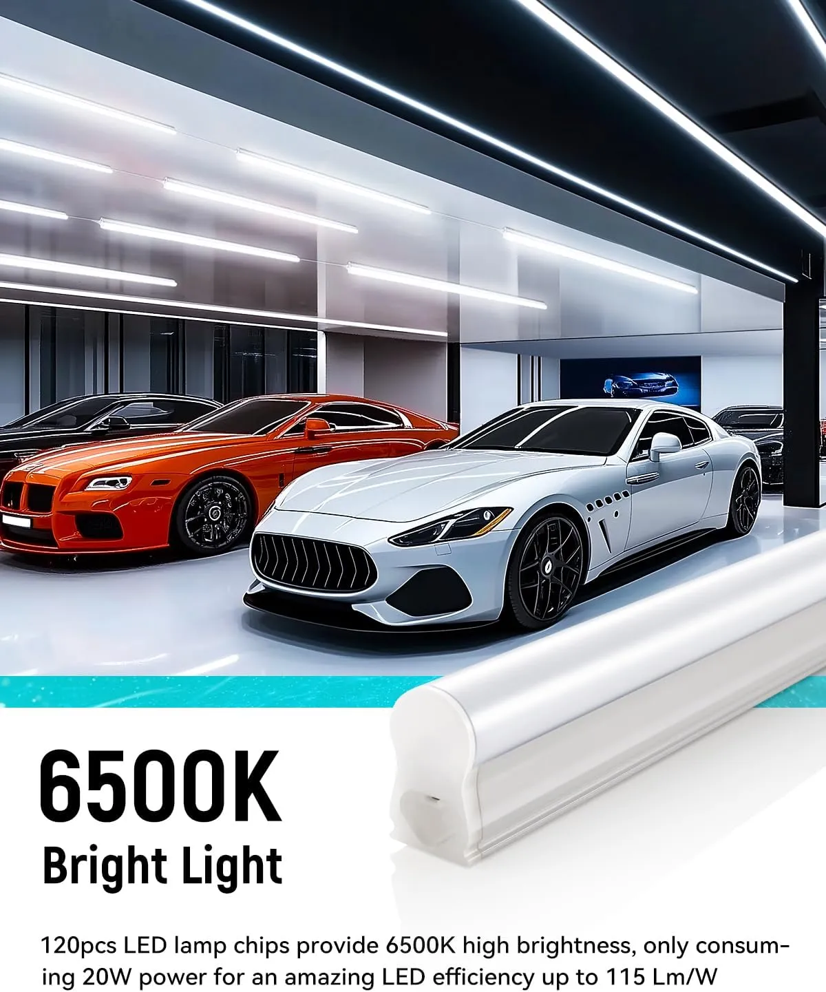 (8 Pack) Upgraded 4FT T5 LED Integrated Fixture, 6500K,20W,2300LM(Super Bright White) Linkable LED Shop Light,Garage Ceiling and Cabinet Light,Strip Light,Corded Electric with ON/Off Switch