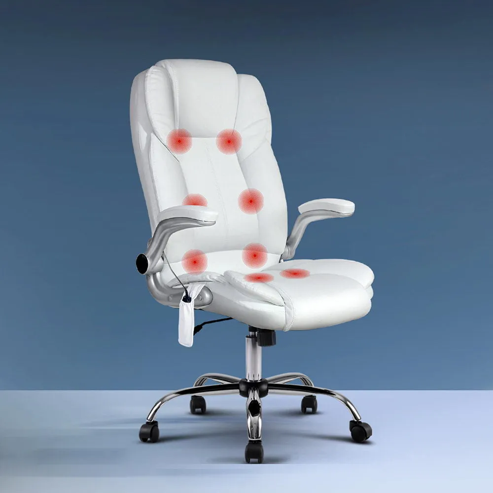 8-Point Massage Office Chair PU Leather - White