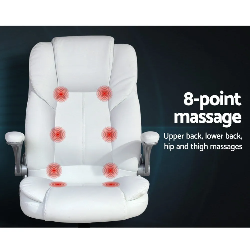 8-Point Massage Office Chair PU Leather - White