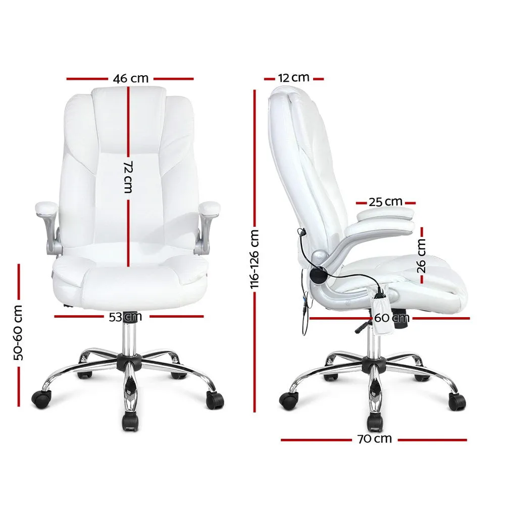 8-Point Massage Office Chair PU Leather - White