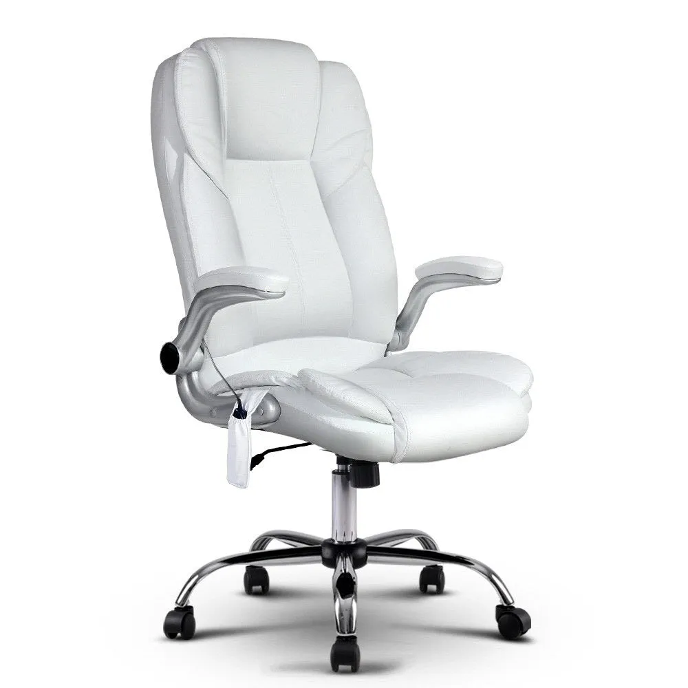 8-Point Massage Office Chair PU Leather - White