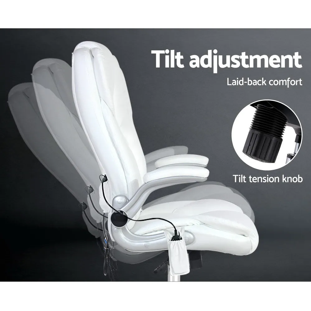 8-Point Massage Office Chair PU Leather - White