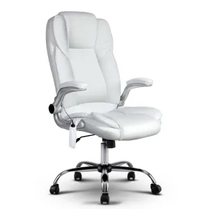 8-Point Massage Office Chair PU Leather - White