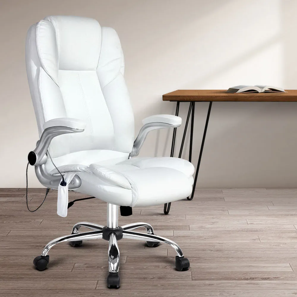 8-Point Massage Office Chair PU Leather - White