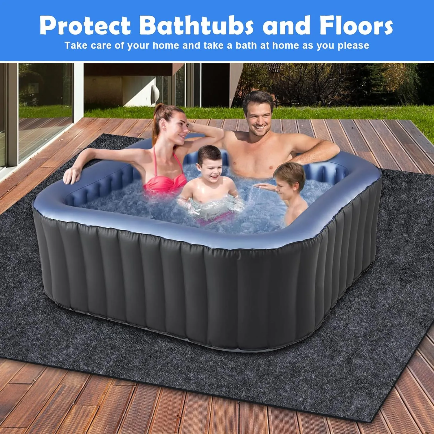 80 * 80 inch Round Hot Tub Mat, Extra Large Inflatable Spa Pad, Waterproof Slip-Proof Backing, Absorbent Pool Flooring Protector for Outdoor Indoor Use, Deck