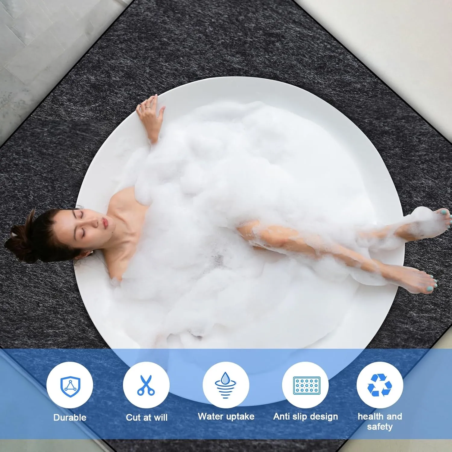 80 * 80 inch Round Hot Tub Mat, Extra Large Inflatable Spa Pad, Waterproof Slip-Proof Backing, Absorbent Pool Flooring Protector for Outdoor Indoor Use, Deck