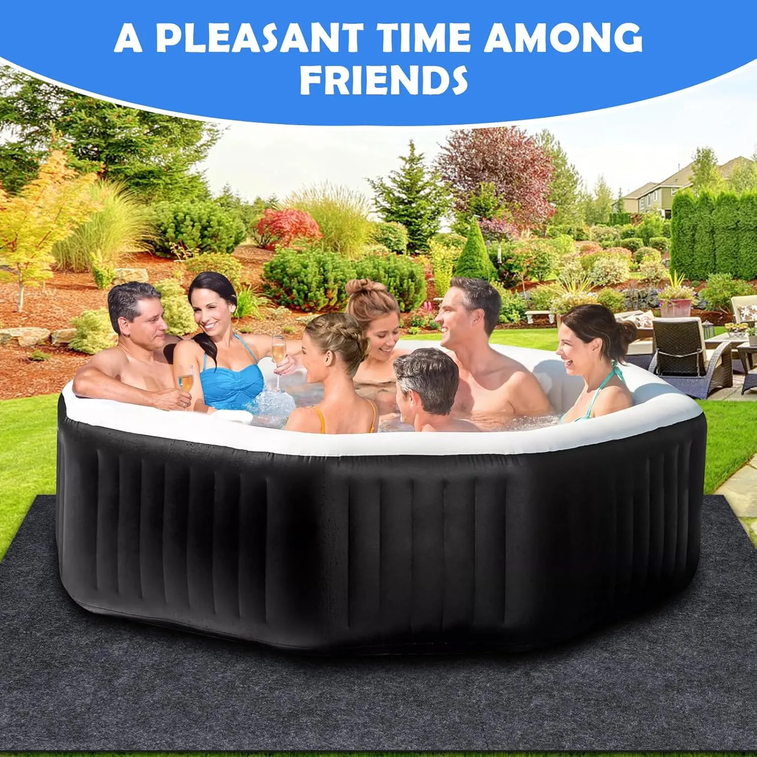 80 * 80 inch Round Hot Tub Mat, Extra Large Inflatable Spa Pad, Waterproof Slip-Proof Backing, Absorbent Pool Flooring Protector for Outdoor Indoor Use, Deck