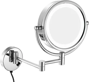 8.5" LED Lighted Wall Mounted Makeup Mirror Double Sided Magnifying Vanity Mirror, 360° Swivel and Extending Shaving Mirror, USB Charging, for Hotel, Bathroom (Color : Nickel, Size : 3X)